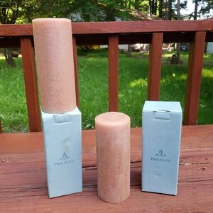 (2) PartyLite 'Cinnamon Tea Cakes' 3" x 7" Pillar Candles CO7416